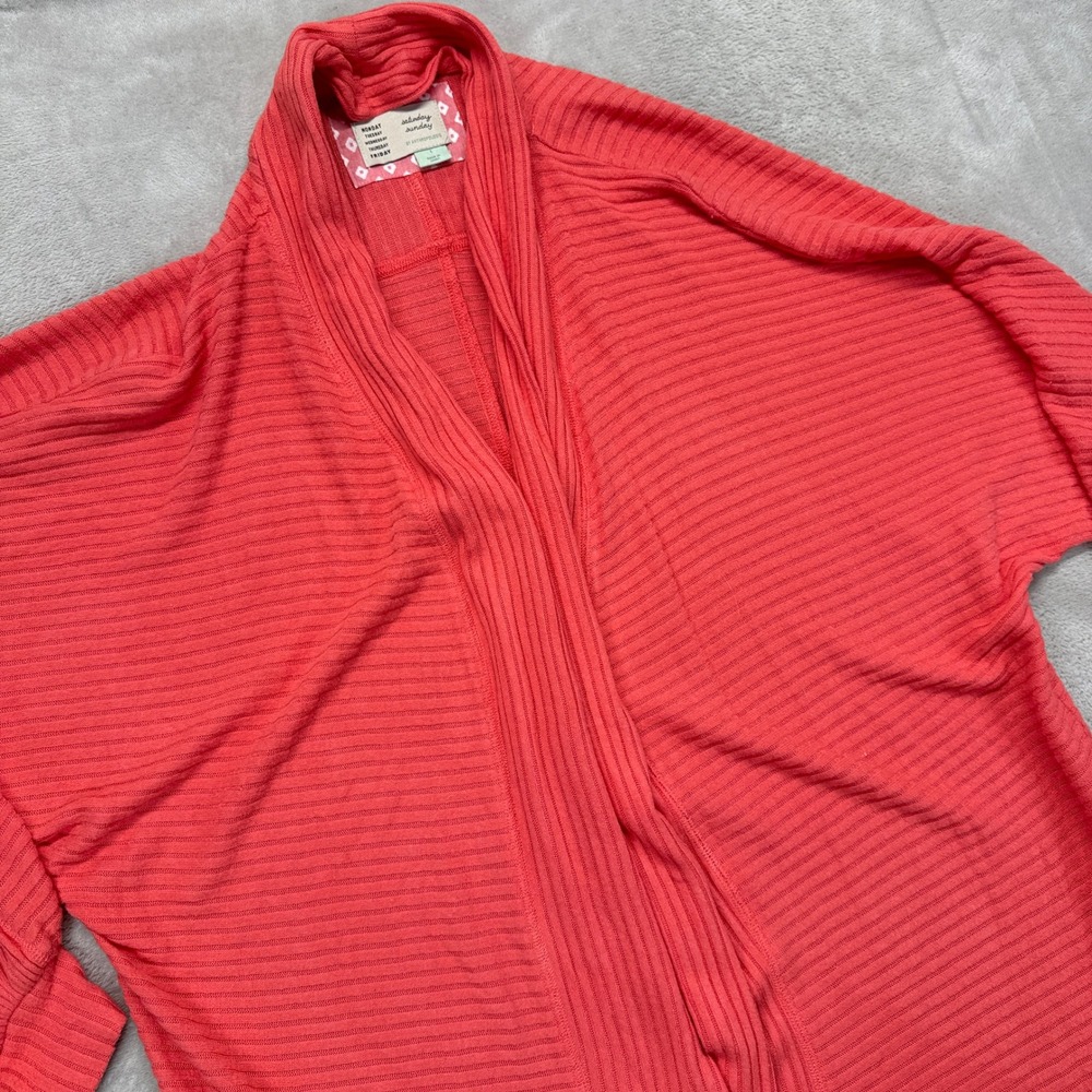 Saturday Sunday Anthropologie Sweater Women's Large Coral Ribbed Duster Cardigan